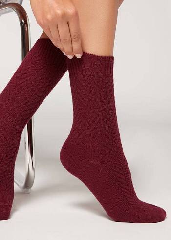 Calcetines Calzedonia Herringbone Cashmere Corta Mujer Vino | MX1747IS