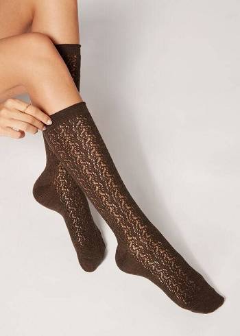 Calcetines Calzedonia Knee High with Open Knit Lana Long Mujer Marrom | MX1949WY