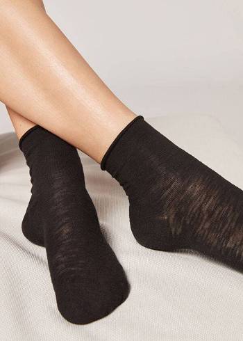 Calcetines Calzedonia Linen and Viscose Corta Mujer Negros | MX1745YU