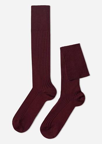 Calcetines Calzedonia Lisle Thread Acanalado Long Hombre Vino | MX1438AP