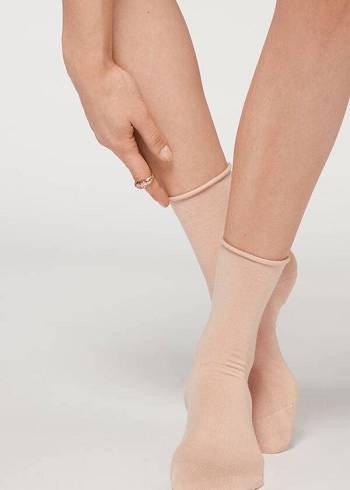 Calcetines Calzedonia Non-Elastic Algodon Ankle Corta Mujer Beige | MX1731KI