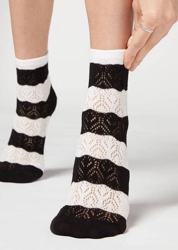 Calcetines Calzedonia Openwork and A Rayas Corta Mujer Negros | MX1727FM