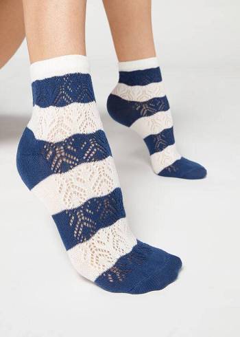 Calcetines Calzedonia Openwork and A Rayas Corta Mujer Azules | MX1728GL