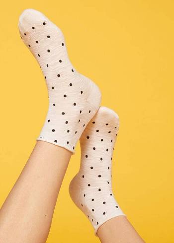 Calcetines Calzedonia Polka Dot Motif Corta with Linen Mujer Blancos | MX1723PQ