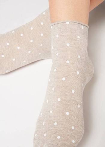 Calcetines Calzedonia Polka Dot Motif Corta with Linen Mujer Beige | MX1725SO