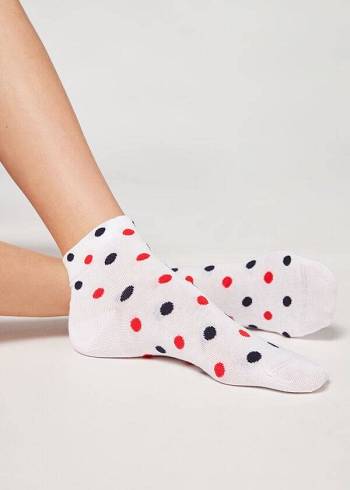 Calcetines Calzedonia Polka Dot Pattern Corta Mujer Blancos | MX1720UT