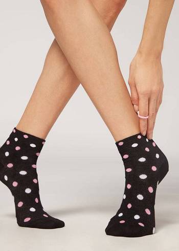 Calcetines Calzedonia Polka Dot Pattern Corta Mujer Negros | MX1722OR