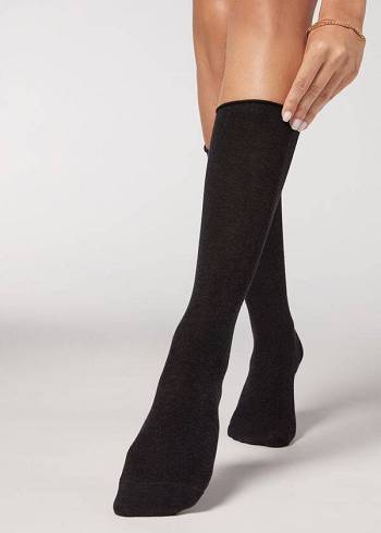 Calcetines Calzedonia Smooth Algodon Mid-Calf Long Mujer Grises | MX1933SO