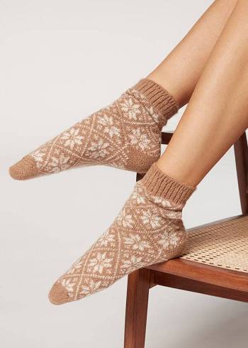 Calcetines Calzedonia Soft Christmas Corta Mujer Beige | MX1655ZG