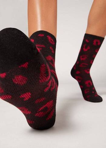 Calcetines Calzedonia Spotted Cashmere Corta Mujer Negros Rojos | MX1652JJ