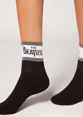 Calcetines Calzedonia The Beatles Logo Corta Mujer Negros | MX1641YU