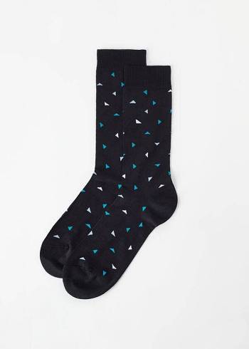 Calcetines Calzedonia Triangle Pattern Crew Hombre Negros | MX1329YU