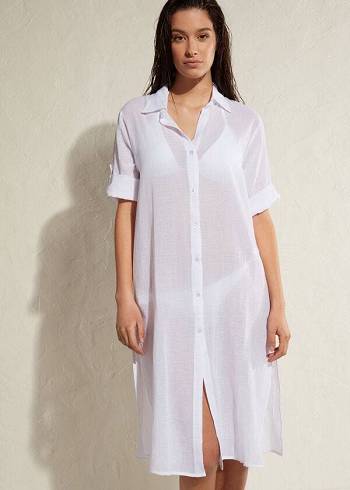 Cubrirlos Calzedonia Algodon Maxi Shirt Mujer Blancos | MX2121KI