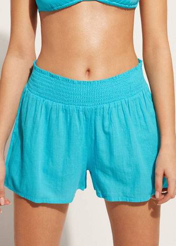 Cubrirlos Calzedonia Algodon Shorts Mujer Turquesa Verdes | MX2064DN