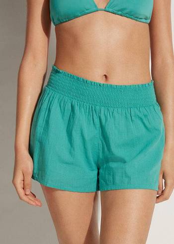 Cubrirlos Calzedonia Algodon Shorts Mujer Turquesa | MX2072XF