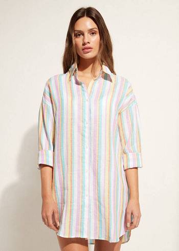 Cubrirlos Calzedonia Linen Shirt Mujer Multicolor | MX2102NB