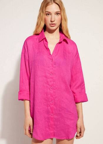 Cubrirlos Calzedonia Linen Shirt Mujer Rosas | MX2095KI