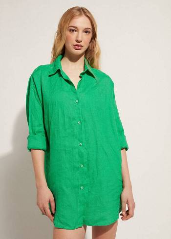 Cubrirlos Calzedonia Linen Shirt Mujer Verdes | MX2103MA