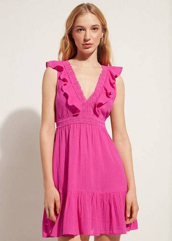 Cubrirlos Calzedonia Mini Vestido with Ruffle and Passementerie Mujer Rosas | MX2083YU