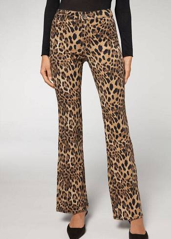 Jeans Calzedonia Animal Print Flared Mujer Marrom | MX1630XF