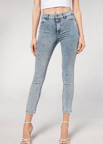 Jeans Calzedonia Faded Flaco Push-Up Mujer Azules | MX1601KI