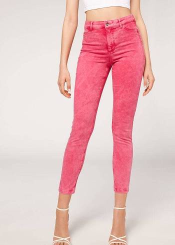 Jeans Calzedonia Faded Flaco Push-Up Mujer Rosas | MX1602LH