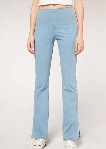 Jeans Calzedonia High-Cintura Flared in Denim with Slits Mujer Azules | MX1592OR