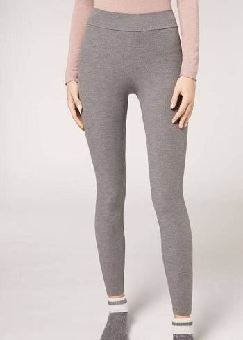 Leggins Calzedonia Acanalado with Cashmere Mujer Grises | MX1515PQ