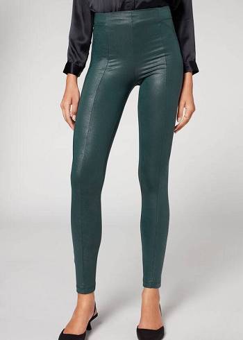 Leggins Calzedonia Coated Total Shaper Ciclismo Mujer Verdes | MX1558QZ