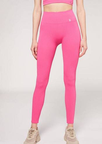 Leggins Calzedonia Fine Acanalado Seamless Deporte Mujer Rosas | MX1543SO