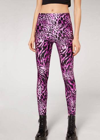 Leggins Calzedonia Shiny Animal-Print Atléticos Mujer Rosas | MX1509RW