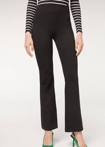 Pantalones Calzedonia Flared in Supima Ultra Light Algodon Mujer Negros | MX1460UT