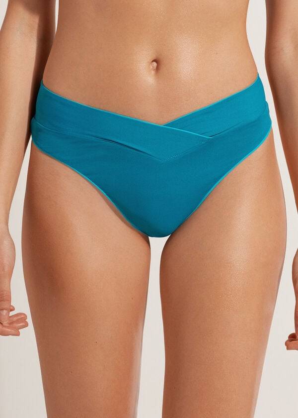 Abajo De Bikini Calzedonia High-Cintura V-Cut Brazilian Indonesia Mujer Turquesa | MX2727QZ