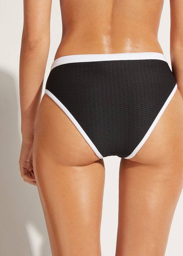 Abajo De Bikini Calzedonia High Cintura Coimbra Mujer Negros Blancos | MX2769SO