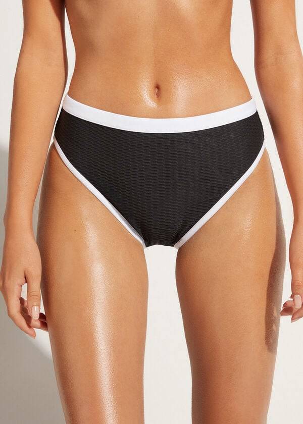 Abajo De Bikini Calzedonia High Cintura Coimbra Mujer Negros Blancos | MX2769SO