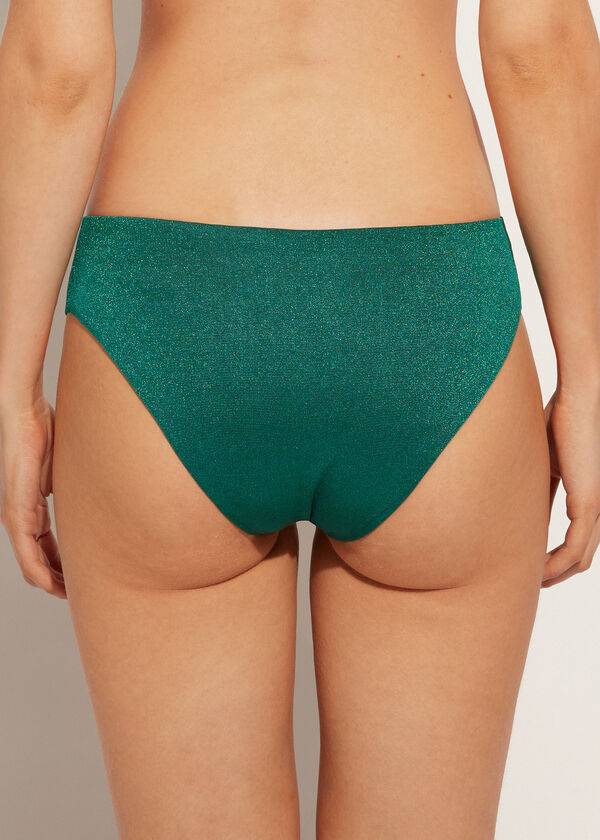 Abajo De Bikini Calzedonia Lamé High Cintura Hollywood Mujer Verdes | MX2703UT