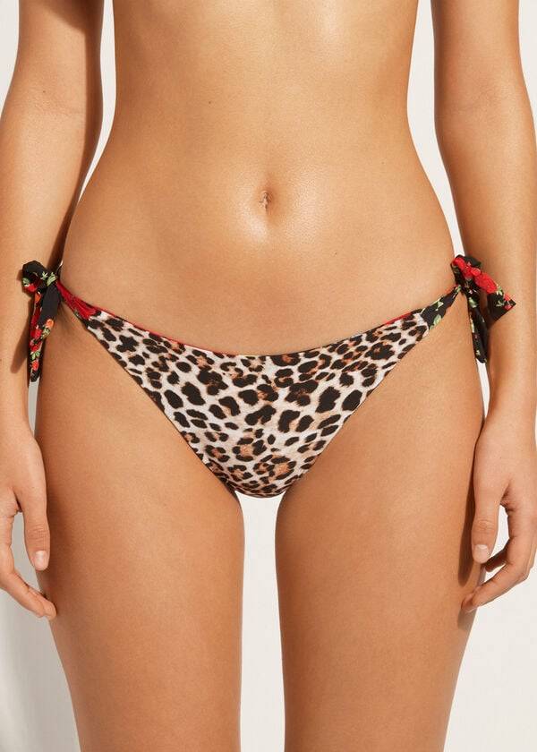 Abajo De Bikini Calzedonia Reversible String Nizza Mujer Rosas | MX2677YU