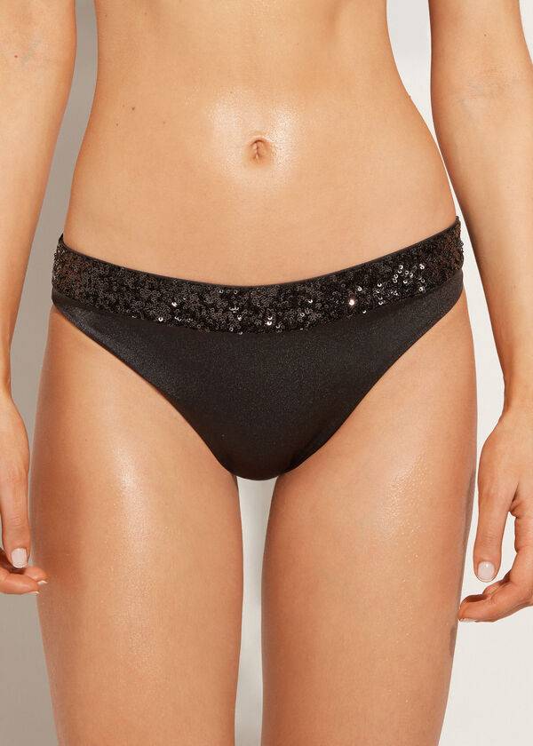 Abajo De Bikini Calzedonia Sequined Cannes rosa Mujer Negros | MX2652TV