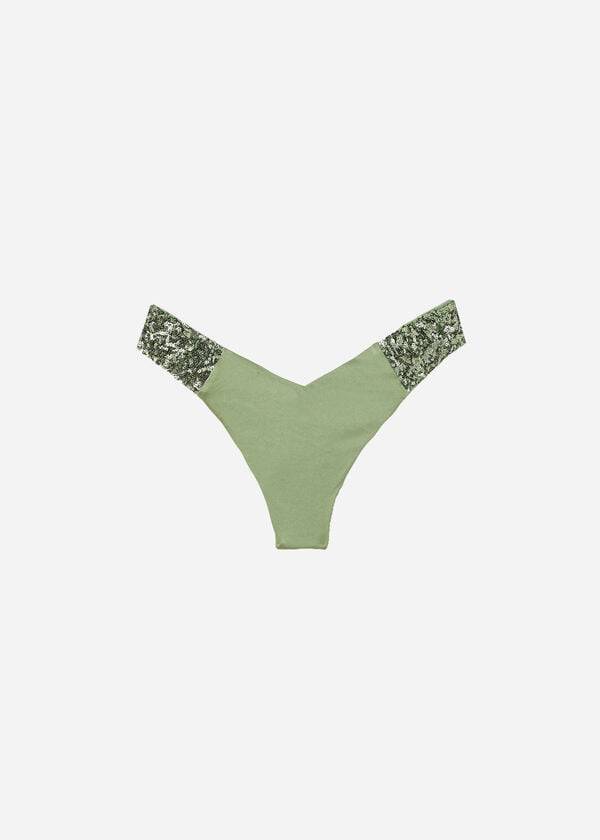 Abajo De Bikini Calzedonia Sequined High-Cut Brazilian Cannes Mujer Verdes | MX2647PQ