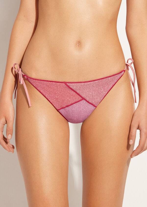 Abajo De Bikini Calzedonia String Tie Lamé Lisbona Mujer Rosas | MX2570HK