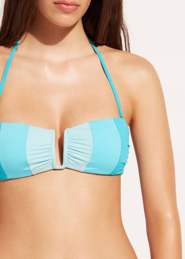 Arriba De Bikini Calzedonia Acolchado Bandeau Azzorre Mujer Turquesa | MX2407VD