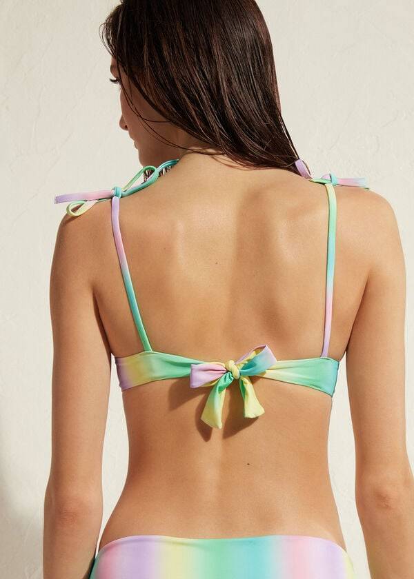 Arriba De Bikini Calzedonia Acolchado Push-Up Panama Mujer Verdes Amarillos | MX2317OR