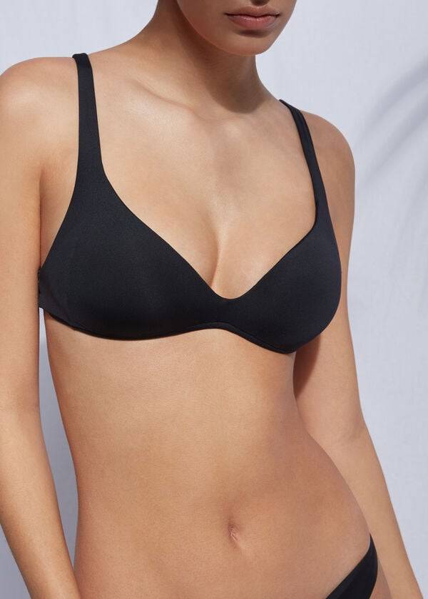 Arriba De Bikini Calzedonia Acolchado Triangle Indonesia Eco leo Mujer Negros | MX2278LH