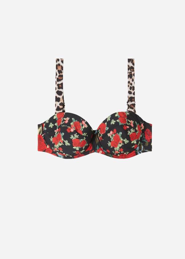 Arriba De Bikini Calzedonia Bandeau Lightly Acolchado Nizza Mujer Rosas Negros | MX2497AP