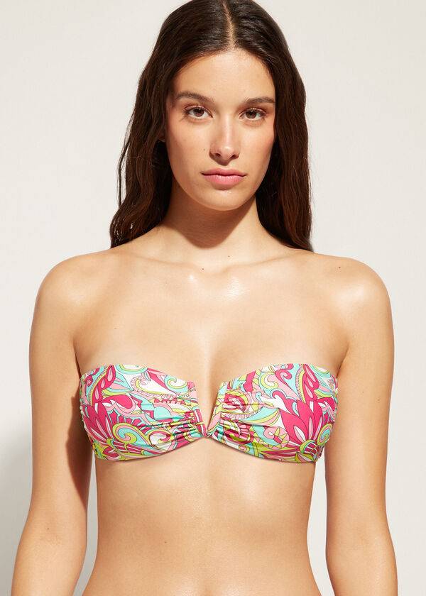 Arriba De Bikini Calzedonia Bandeau Londra Mujer Rosas | MX2495DN