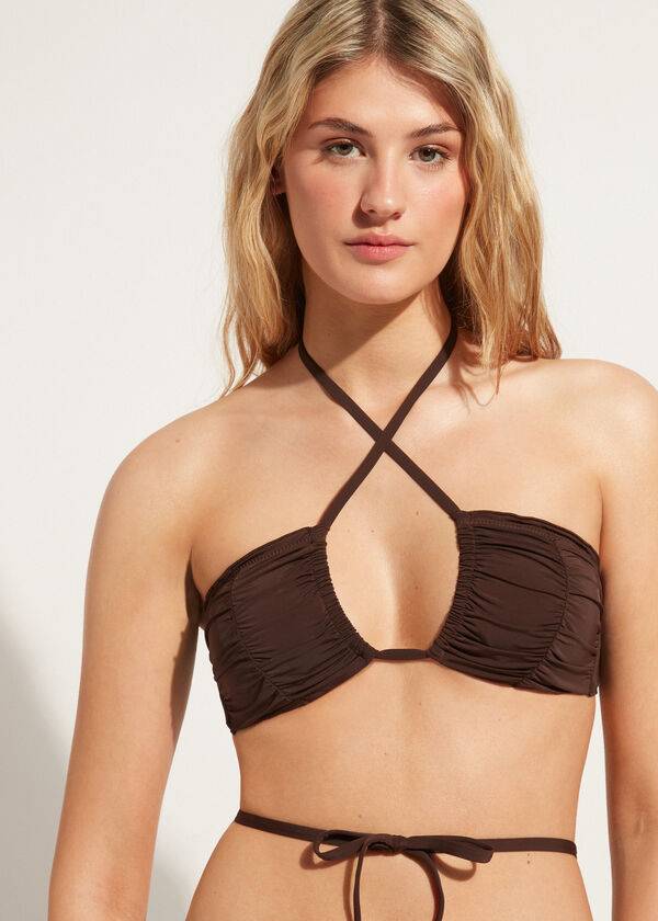 Arriba De Bikini Calzedonia Drawstring Bandeau Islamorada Mujer Cafes Marrom | MX2479EX