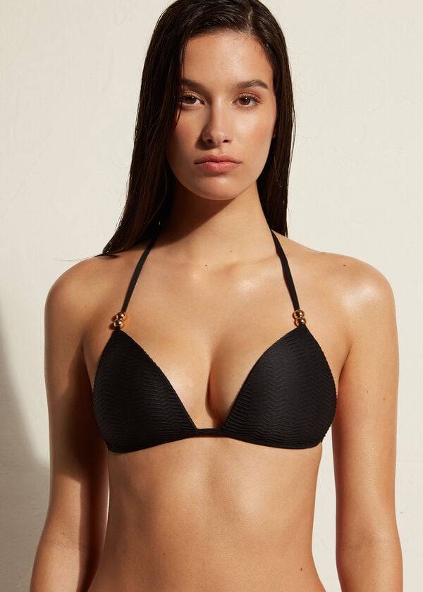 Arriba De Bikini Calzedonia Graduated Acolchado Triangle Casablanca Mujer Negros | MX2455QZ