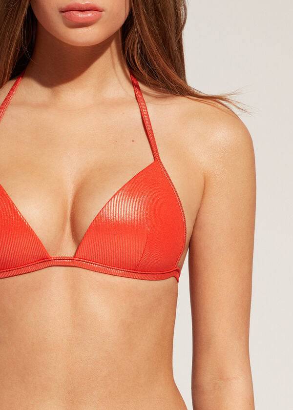 Arriba De Bikini Calzedonia Graduated Acolchado Triangle Antigua Mujer Coral Naranjas | MX2461XF