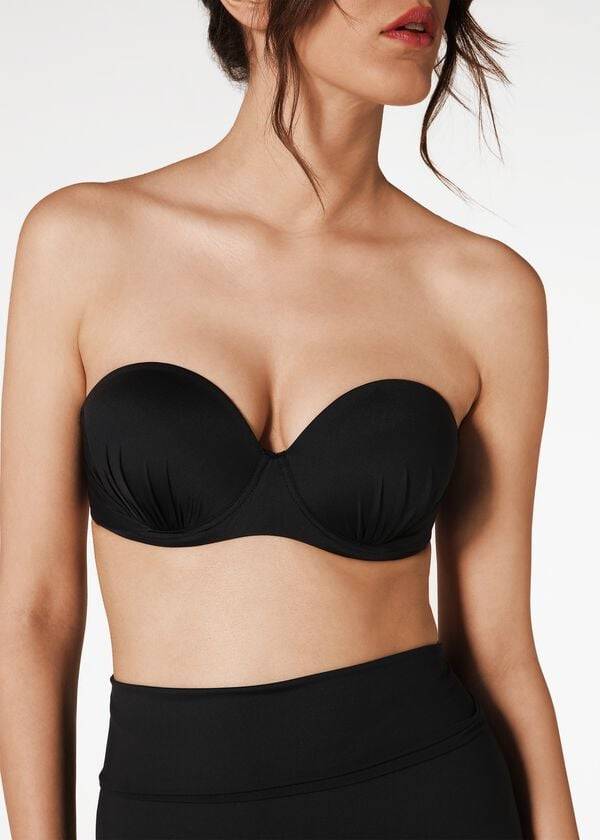 Arriba De Bikini Calzedonia Indonesia Push-Up Bandeau Mujer Negros | MX2416FM