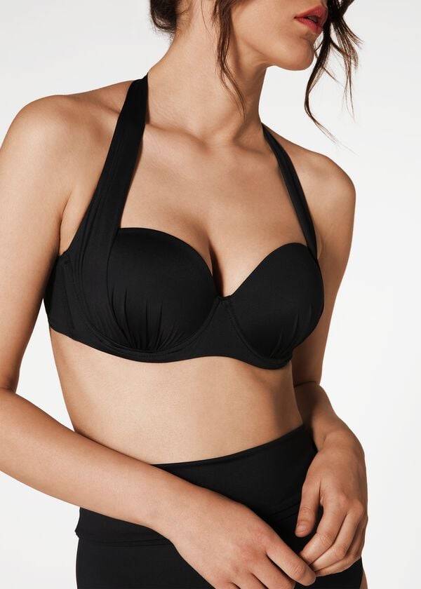 Arriba De Bikini Calzedonia Indonesia Push-Up Bandeau Mujer Negros | MX2416FM